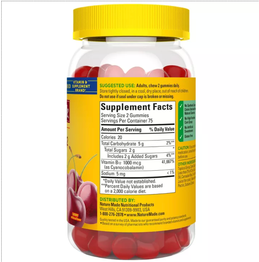 NATURE MADE ENERGY VITAMIN B12 1000 MCG, CHERRY & MIXED BERRY FLAVORED GUMMY VITAMINS