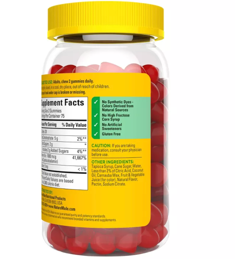 NATURE MADE ENERGY VITAMIN B12 1000 MCG, CHERRY & MIXED BERRY FLAVORED GUMMY VITAMINS