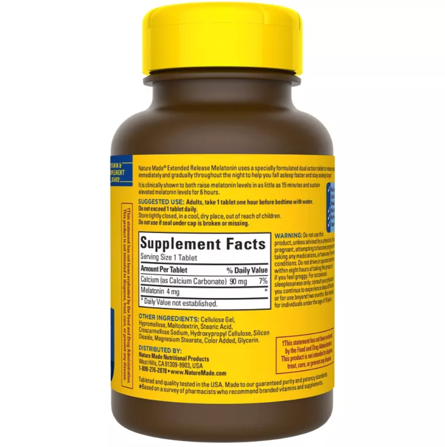 NATURE MADE MELATONIN 100% DRUG FREE SLEEP AID FOR ADULTS 4MG EXTENDED RELEASE TABLETS
