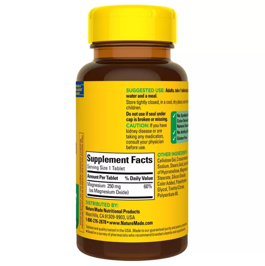 NATURE MADE MAGNESIUM 250MG MUSCLE BONE NERVE AND HEART HEALTH TABLETS