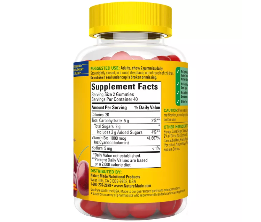 NATURE MADE ENERGY VITAMIN B12 1000 MCG GUMMIES - CHERRY & MIXED BERRY -: GLUTEN-FREE, NO ARTIFICIAL FLAVORS