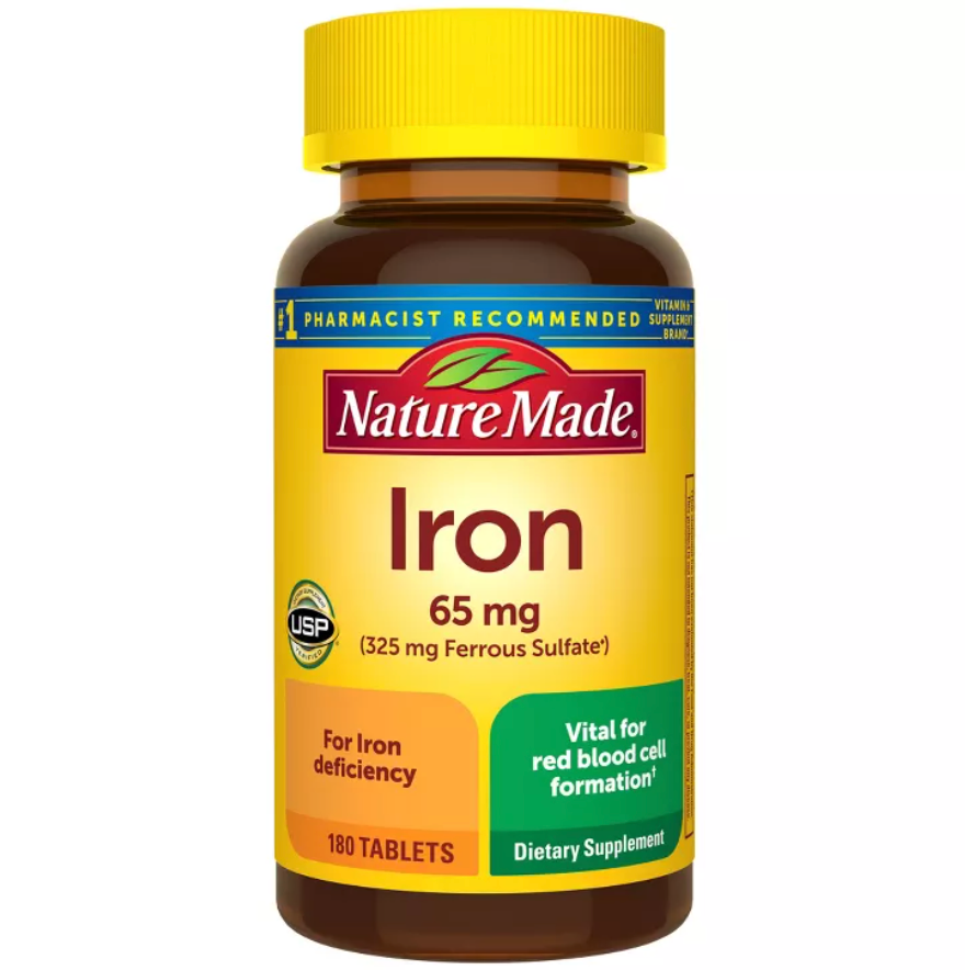 NATURE MADE IRON 65 MG (FROM FERROUS SULFATE) TABLETS : DIETARY SUPPLEMENTS, GLUTEN-FREE, NO ARTIFICIAL FLAVORS 180 Tablets
