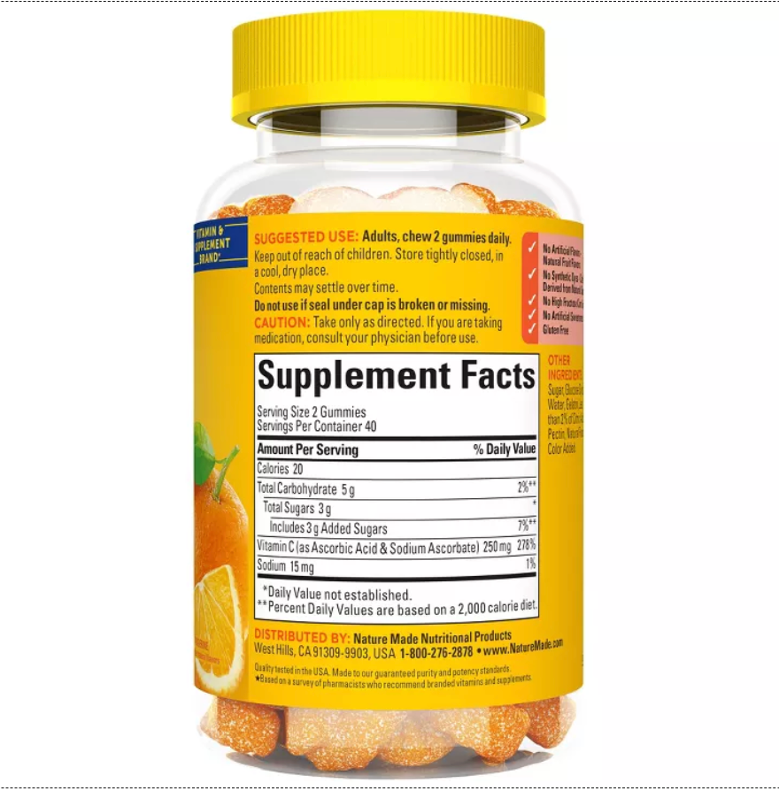 NATURE MADE VITAMIN C 250 MG PER SERVING FOR IMMUNE SUPPORT GUMMIES - TANGERINE FLAVORED -
