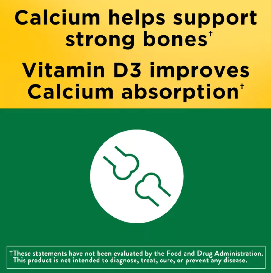 NATURE MADE CALCIUM 600 MG WITH VITAMIN D3 TABLETS, CALCIUM SUPPLEMENT FOR BONE SUPPORT, USP VERIFIED