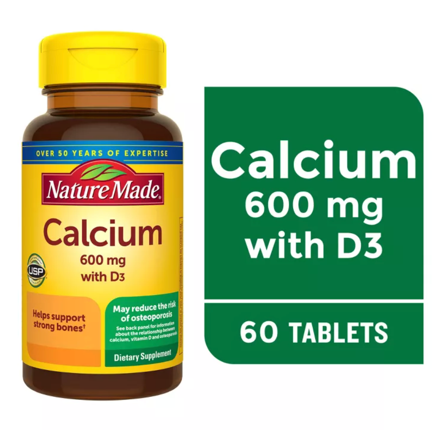 NATURE MADE CALCIUM 600 MG WITH VITAMIN D3 TABLETS, CALCIUM SUPPLEMENT FOR BONE SUPPORT, USP VERIFIED