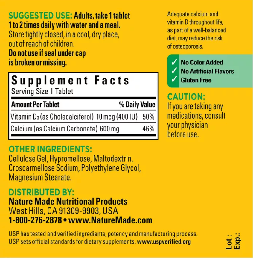 NATURE MADE VITAMIN C 500 MG WITH ROSE HIPS CAPLETS, USP VERIFIED