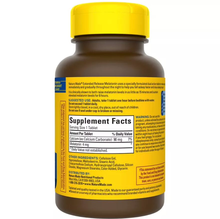 NATURE MADE MELATONIN 100% DRUG FREE SLEEP AID FOR ADULTS 4MG EXTENDED RELEASE TABLETS