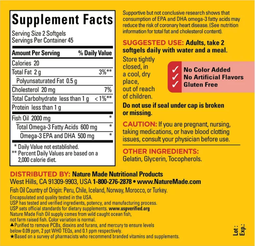 NATURE MADE FISH OIL 1000 MG SOFTGELS, USP VERIFIED