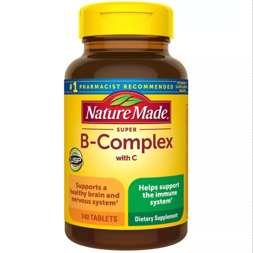NATURE MADE SUPER VITAMIN B COMPLEX WITH FOLIC ACID + VITAMIN C FOR IMMUNE SUPPORT, TABLETS, USP VERIFIED