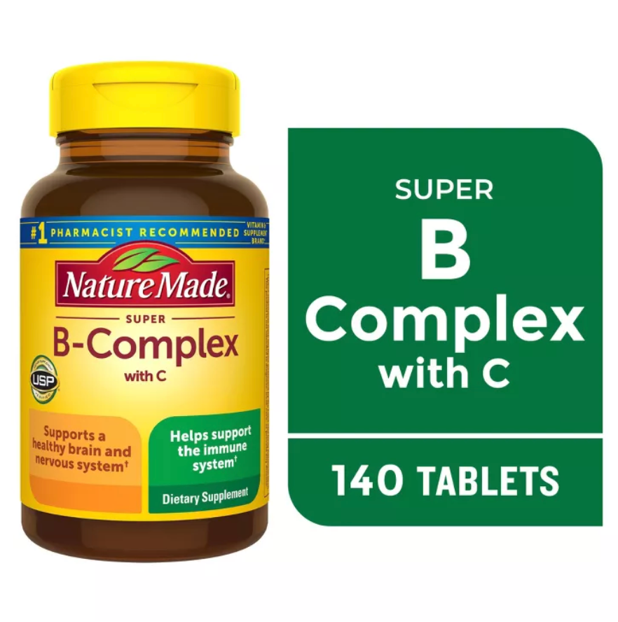 NATURE MADE SUPER VITAMIN B COMPLEX WITH FOLIC ACID + VITAMIN C FOR IMMUNE SUPPORT, TABLETS, USP VERIFIED