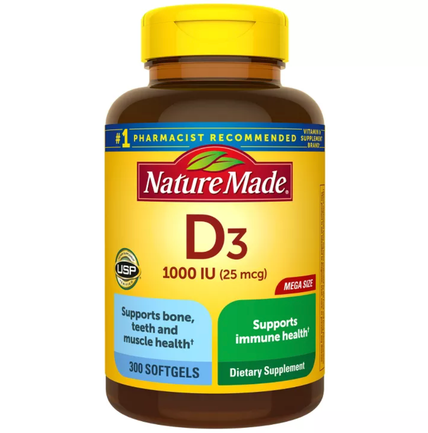 NATURE MADE VITAMIN D3 1000 IU (25 MCG), BONE HEALTH AND IMMUNE SUPPORT SOFTGELS, USP VERIFIED