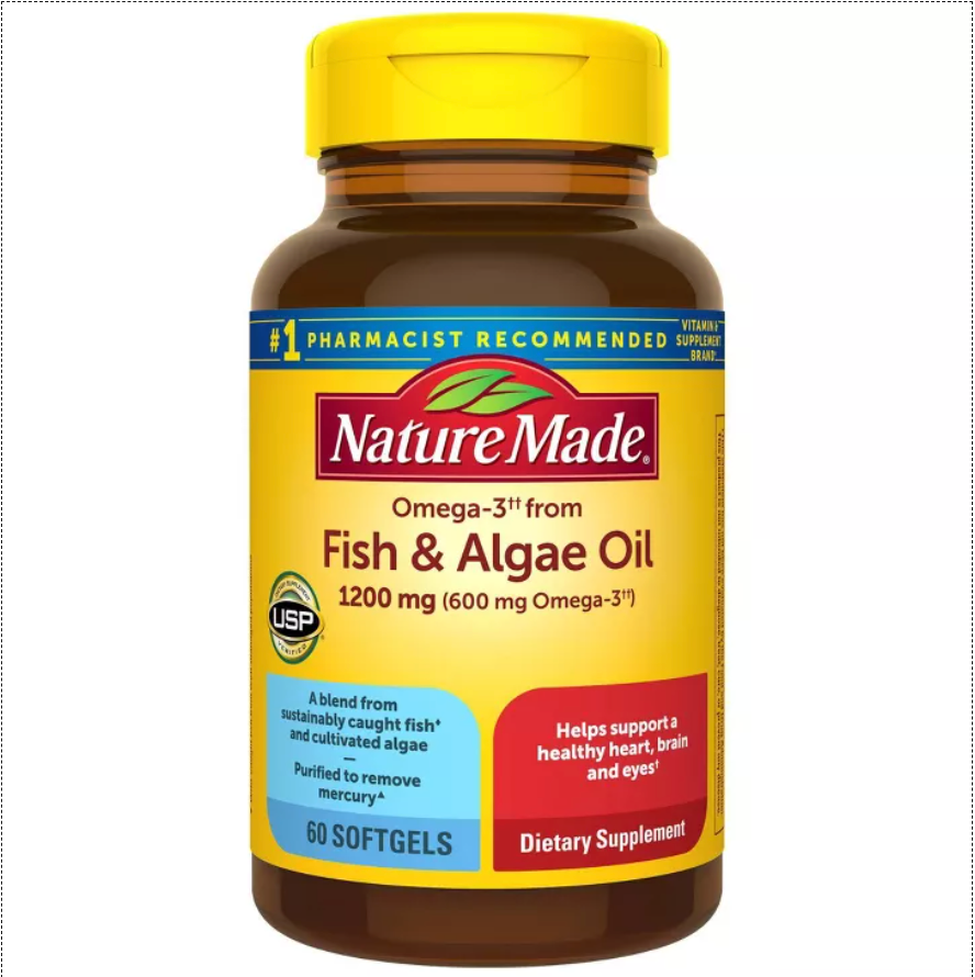 NATURE MADE OMEGA 3 FISH OIL & ALGAE OIL 1200 MG SOFTGELS, OMEGA 3 SUPPLEMENT FOR HEART, BRAIN & EYES SUPPORT, USP VERIFIED