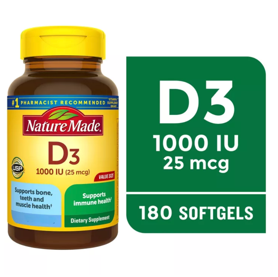 NATURE MADE VITAMIN D3 1000 IU (25 MCG), BONE HEALTH AND IMMUNE SUPPORT SOFTGELS, USP VERIFIED