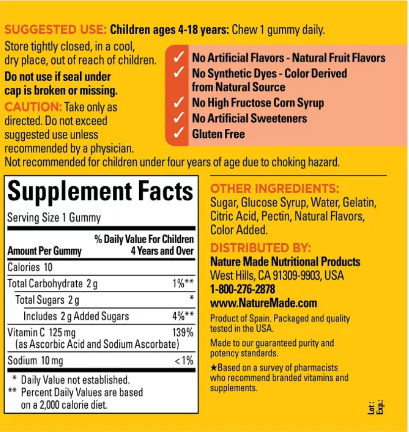 NATURE MADE KIDS FIRST VITAMIN C GUMMIES FOR IMMUNE SUPPORT - TANGERINE