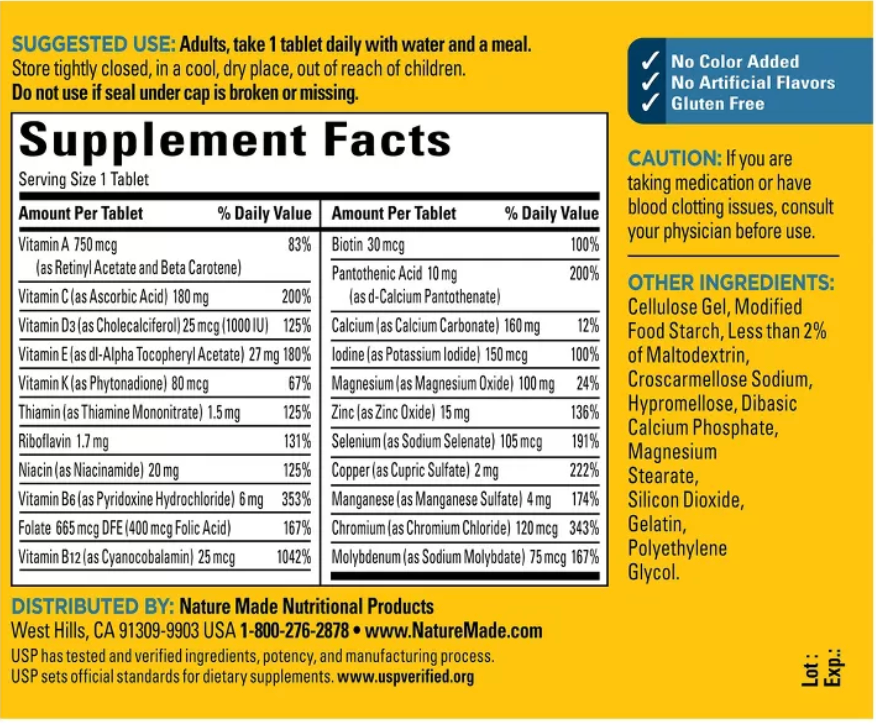 NATURE MADE MULTIVITAMIN FOR HIM 50+, MENS MULTIVITAMINS, USP VERIFIED