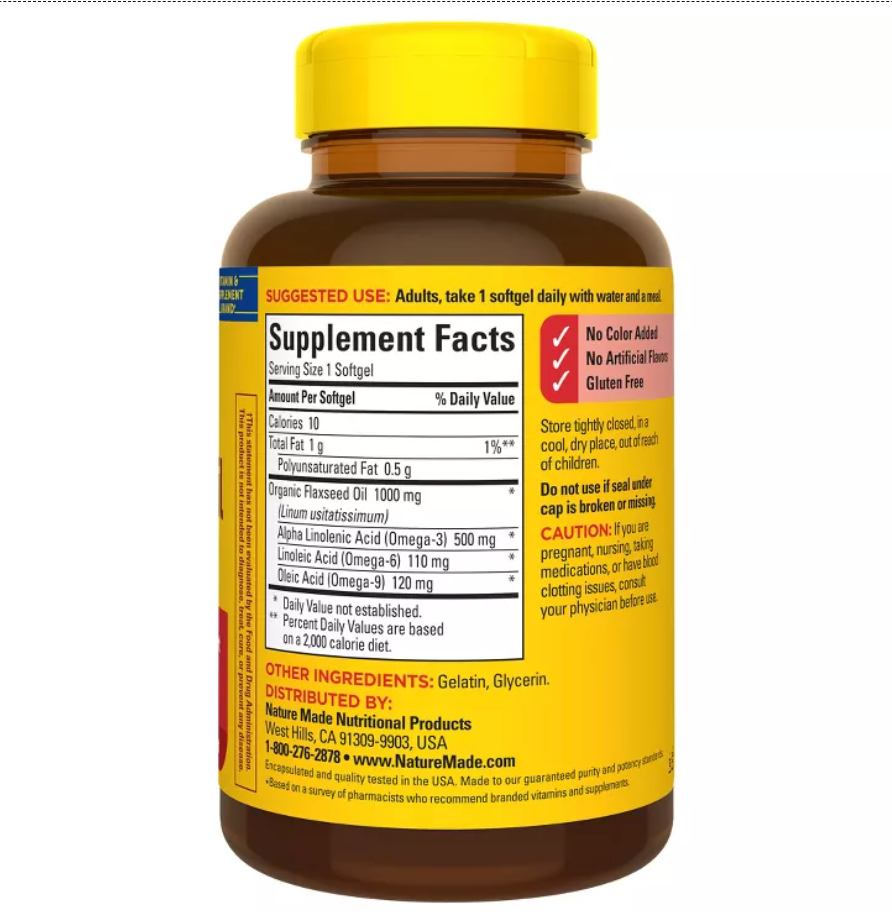 NATURE MADE FLAX SEED OIL WITH OMEGA 3 1000MG HEART HEALTH SOFTGELS - NON VEGETARIAN