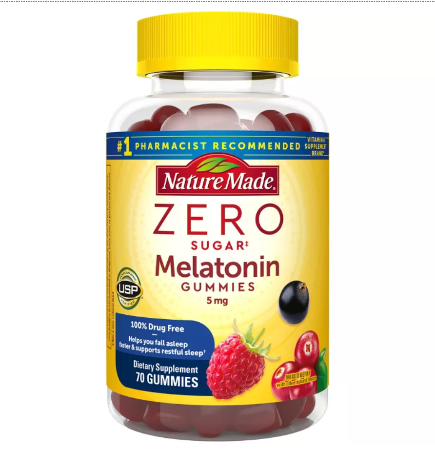 NATURE MADE ZERO SUGAR MELATONIN 5MG GUMMIES, 100% DRUG FREE SLEEP AID, SUGAR FREE GUMMIES, USP VERIFIED - MIXED BERRY FLAVOR