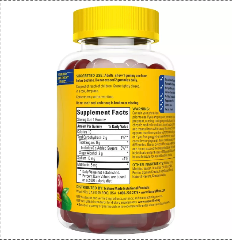 NATURE MADE ZERO SUGAR MELATONIN 5MG GUMMIES, 100% DRUG FREE SLEEP AID, SUGAR FREE GUMMIES, USP VERIFIED - MIXED BERRY FLAVOR