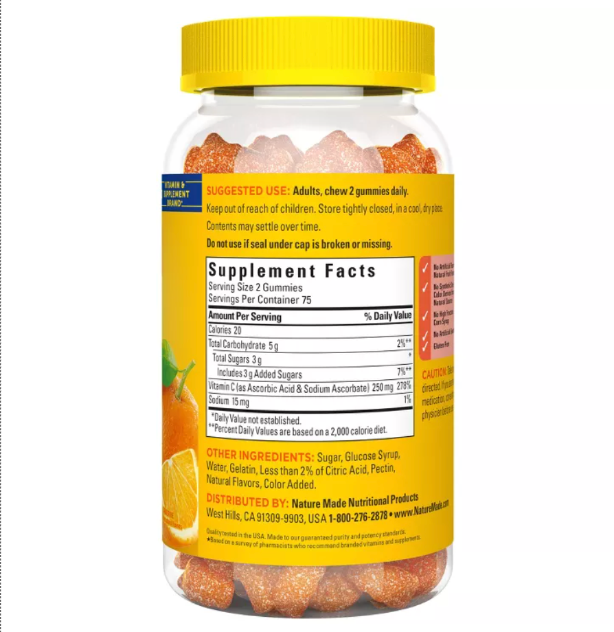 NATURE MADE VITAMIN C 250MG PER SERVING FOR IMMUNE SUPPORT VITAMIN GUMMIES - TANGERINE FLAVORED