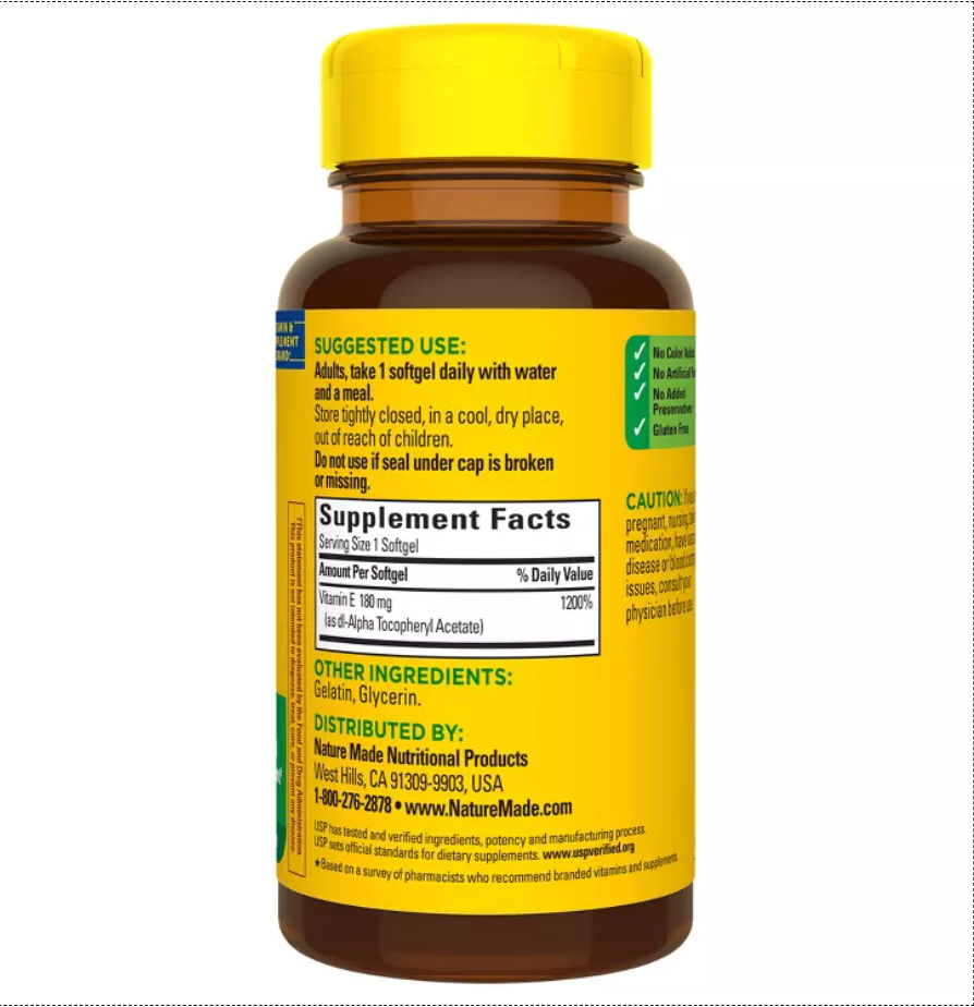 NATURE MADE VITAMIN E 180 MG (400 IU) DL-ALPHA FOR ANTIOXIDANT SUPPORT, SOFTGELS, USP VERIFIED