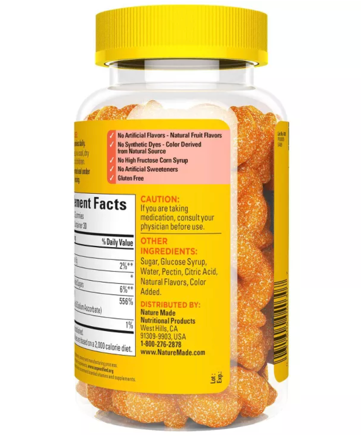 NATURE MADE EXTRA STRENGTH DOSAGE VITAMIN C GUMMIES 500MG PER SERVING - TANGERINE FLAVOR, USP VERIFIED
