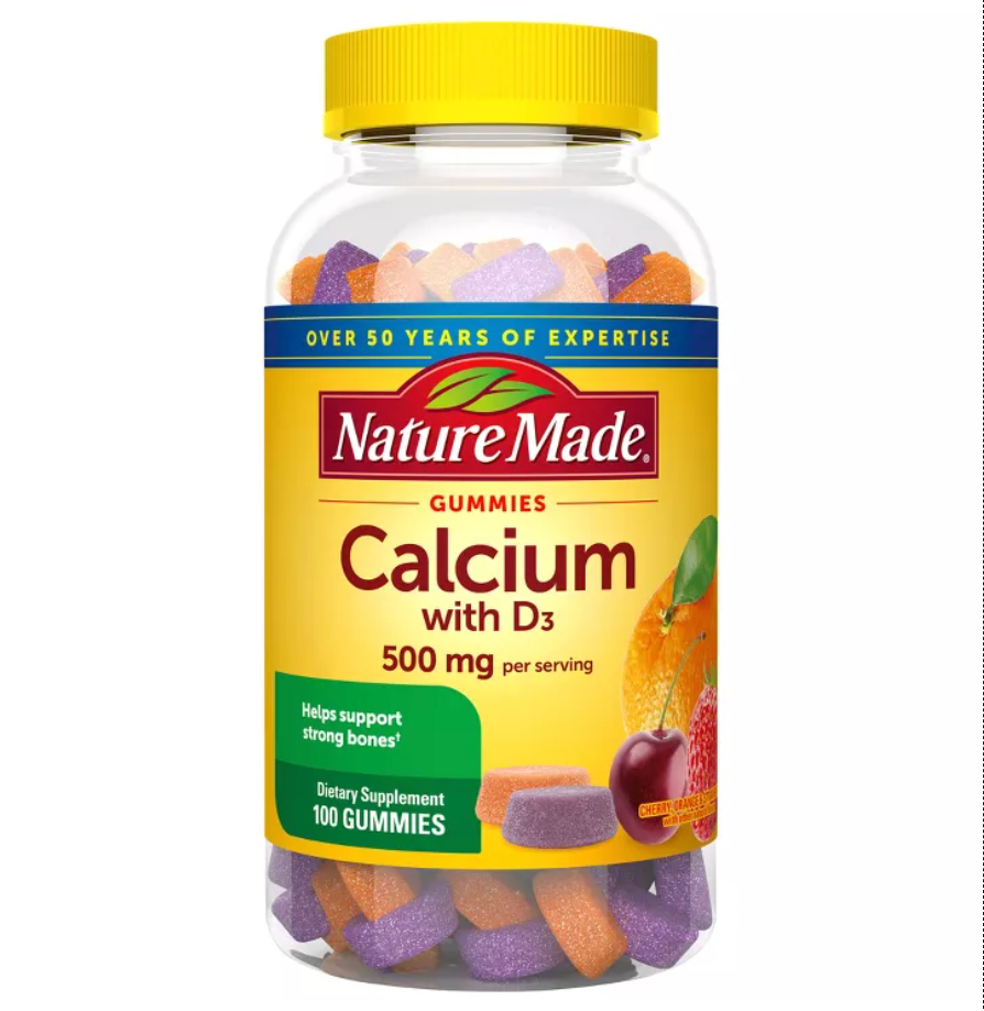 NATURE MADE CALCIUM 500MG WITH VITAMIN D3 FOR BONE SUPPORT GUMMIES - FRUIT,  GLUTEN-FREE, NO ARTIFICIAL SWEETENERS