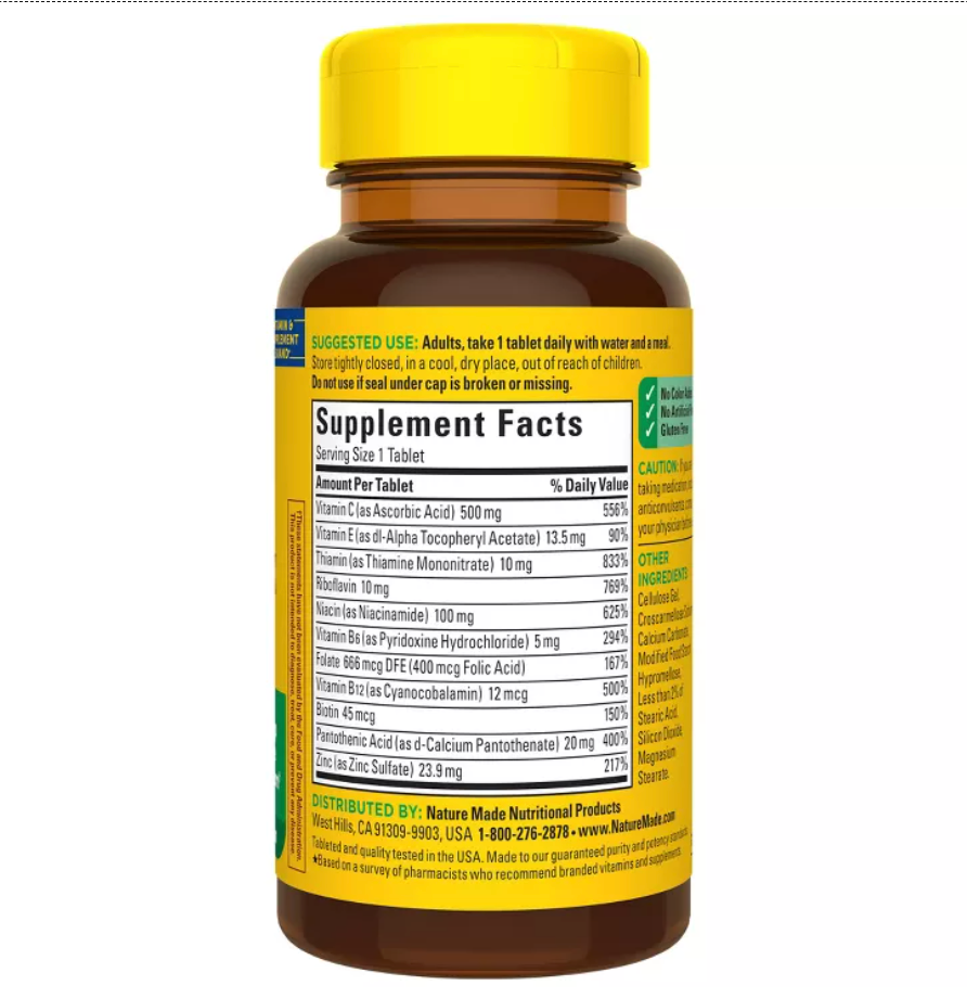 NATURE MADE STRESS VITAMIN B COMPLEX WITH VITAMIN C AND ZINC SUPPLEMENT TABLETS FOR IMMUNE SUPPORT