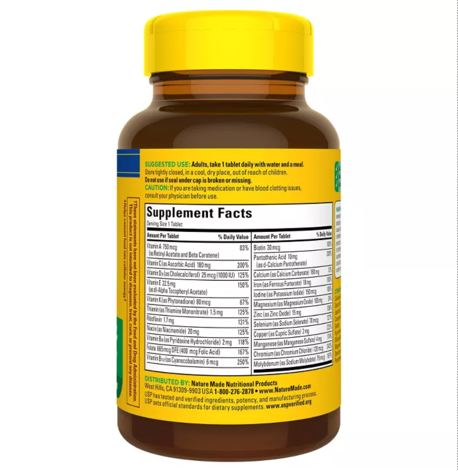 NATURE MADE MULTIVITAMIN TABLETS WITH IRON FOR NUTRITIONAL SUPPORT, USP VERIFIED