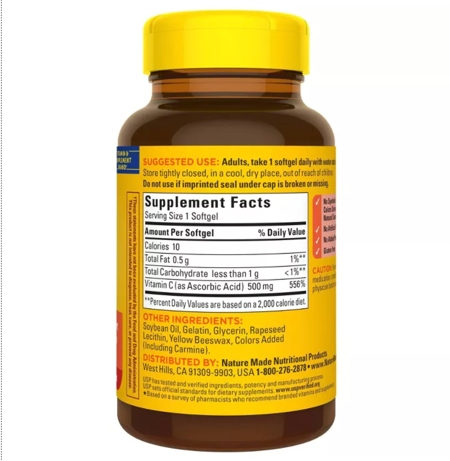 NATURE MADE EXTRA STRENGTH DOSAGE VITAMIN C GUMMIES 500MG PER SERVING - TANGERINE FLAVOR, USP VERIFIED NATURE MADE VITAMIN C 500 MG SOFTGELS, USP VERIFIED