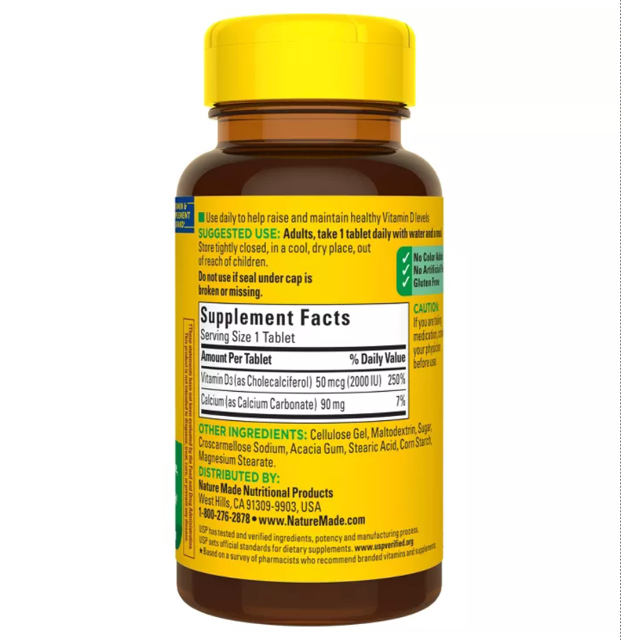 NATURE MADE VITAMIN D3 2000 IU (50 MCG) TABLETS, MUSCLE, TEETH, BONE & IMMUNE SUPPORT SUPPLEMENT, USP VERIFIED
