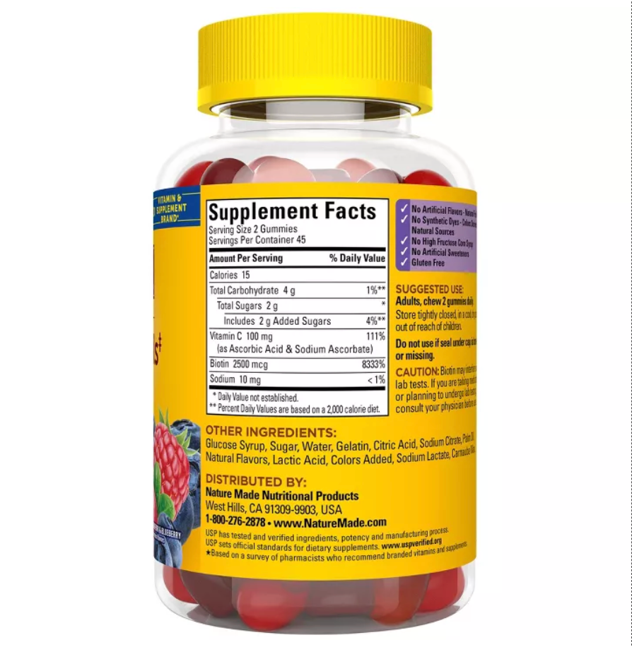 NATURE MADE HAIR, SKIN & NAILS 2500 MCG GUMMIES - MIXED BERRY