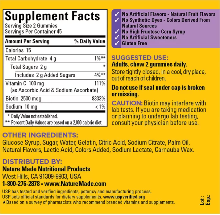 NATURE MADE HAIR, SKIN & NAILS 2500 MCG GUMMIES - MIXED BERRY