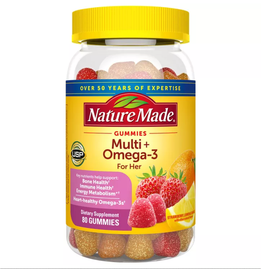 NATURE MADE WOMEN MULTIVITAMIN GUMMIES PLUS OMEGA 3, USP VERIFIED - STRAWBERRY, LEMON, & ORANGE