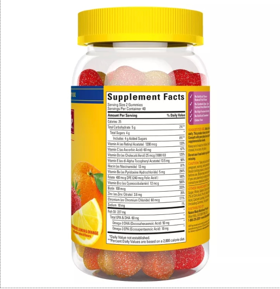 NATURE MADE WOMEN MULTIVITAMIN GUMMIES PLUS OMEGA 3, USP VERIFIED - STRAWBERRY, LEMON, & ORANGE