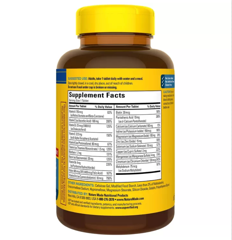 NATURE MADE MENS MULTIVITAMIN WITH NO IRON, NUTRITIONAL SUPPORT TABLETS, USP VERIFIED