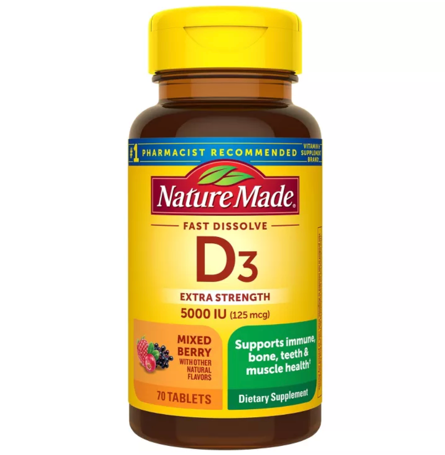 NATURE MADE D3 FAST DISSOLVE VITAMIN D TABLETS - 70CT: MIXED BERRY FLAVOR