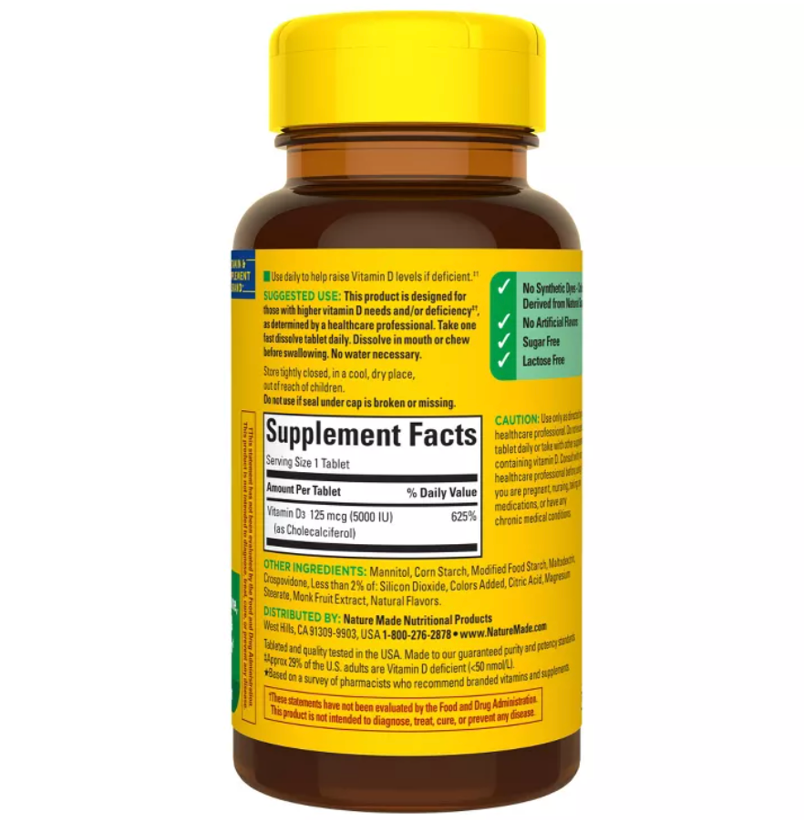 NATURE MADE D3 FAST DISSOLVE VITAMIN D TABLETS,MIXED BERRY FLAVOR