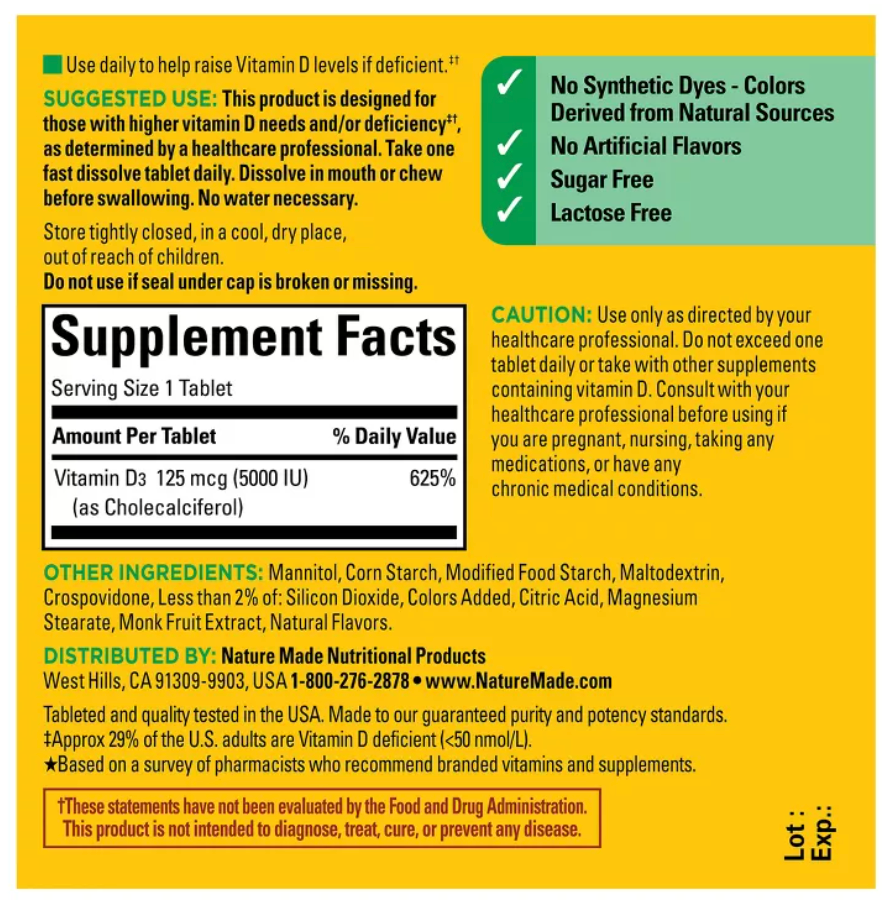 NATURE MADE D3 FAST DISSOLVE VITAMIN D TABLETS,MIXED BERRY FLAVOR