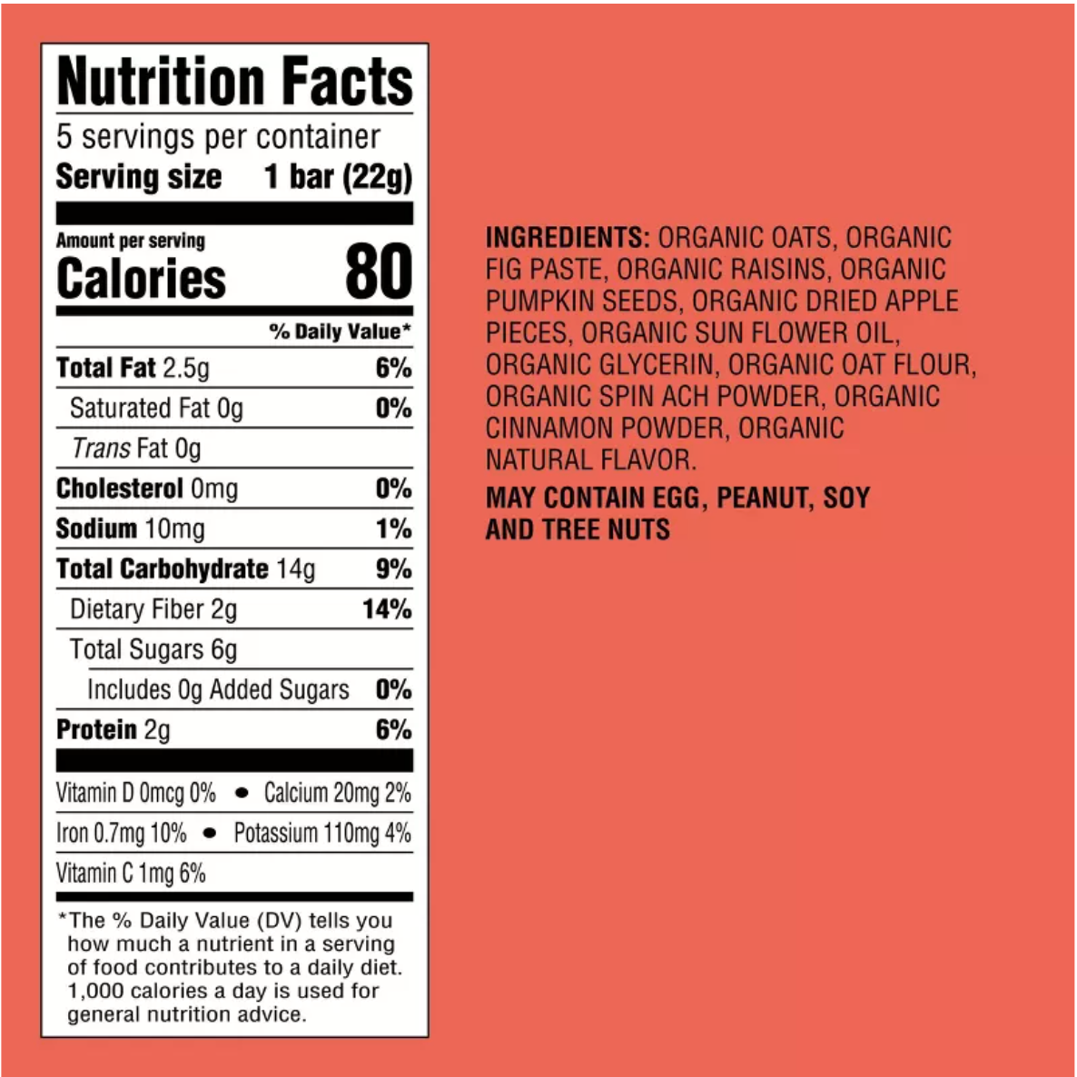 GOOD & GATHER APPLE CINNAMON + SPINACH SNACK BARS 12M+
