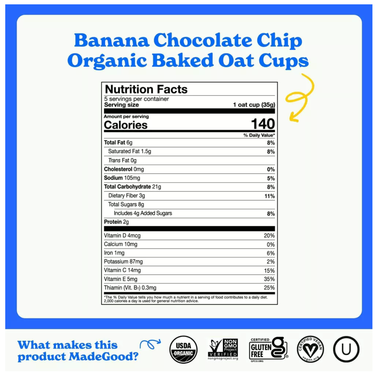 MADE GOOD OAT CUPS BANANA CHOCOLATE CHIP