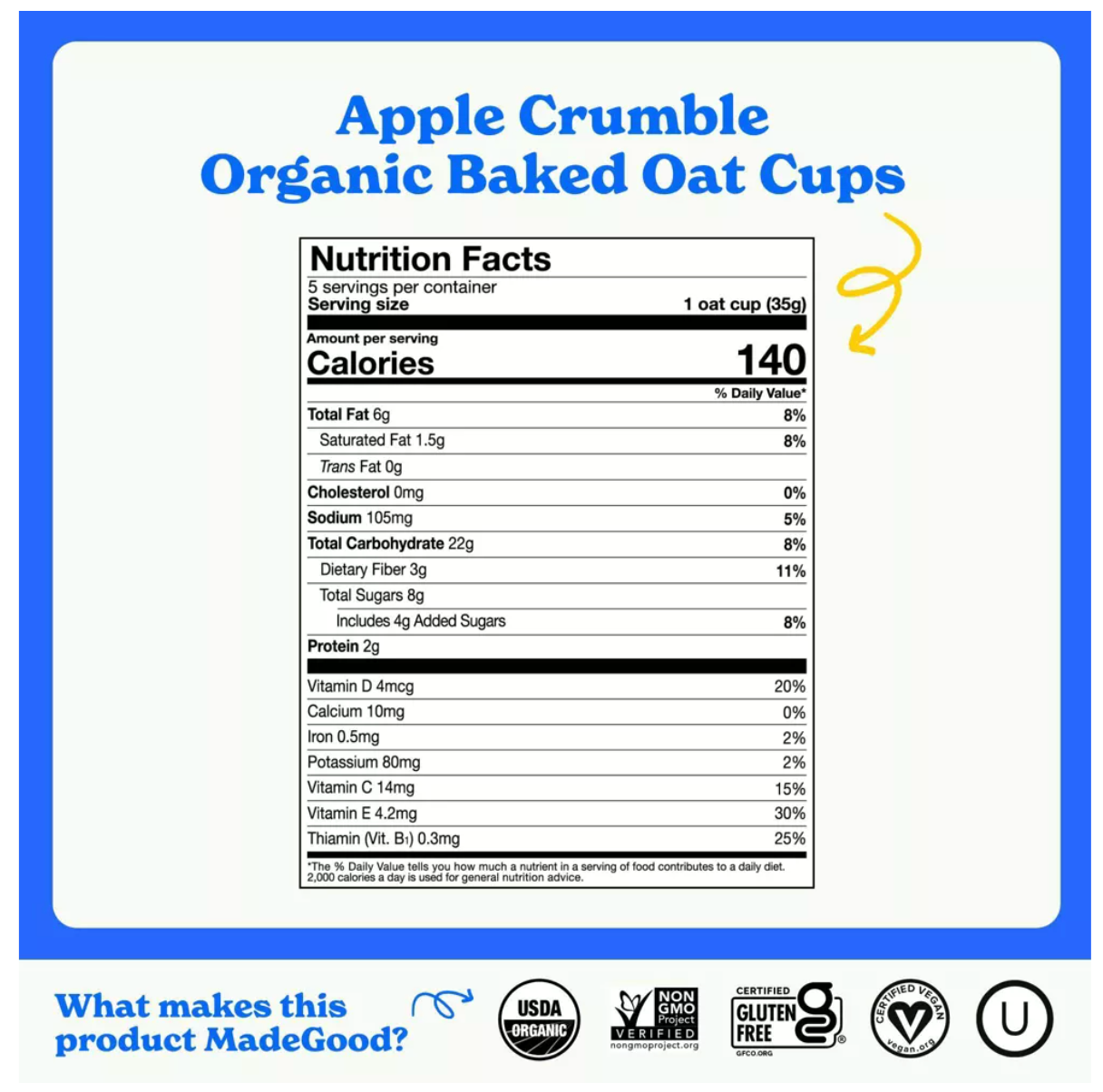 MADE GOOD OAT CUPS APPLE CRUMBLE