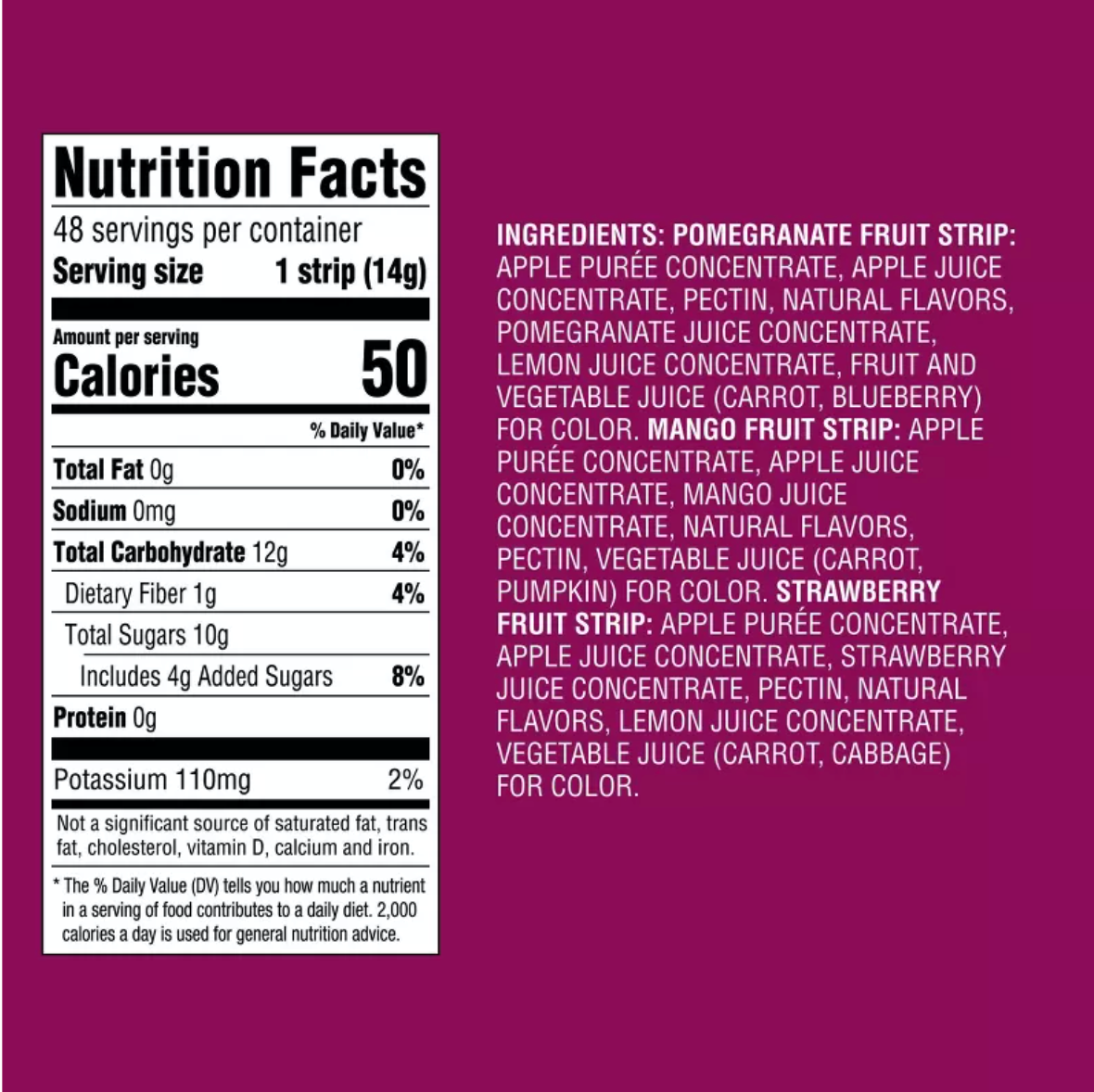 VARIETY PACK FRUIT STRIPS: POMEGRANATE, MANGO and STRAWBERRY