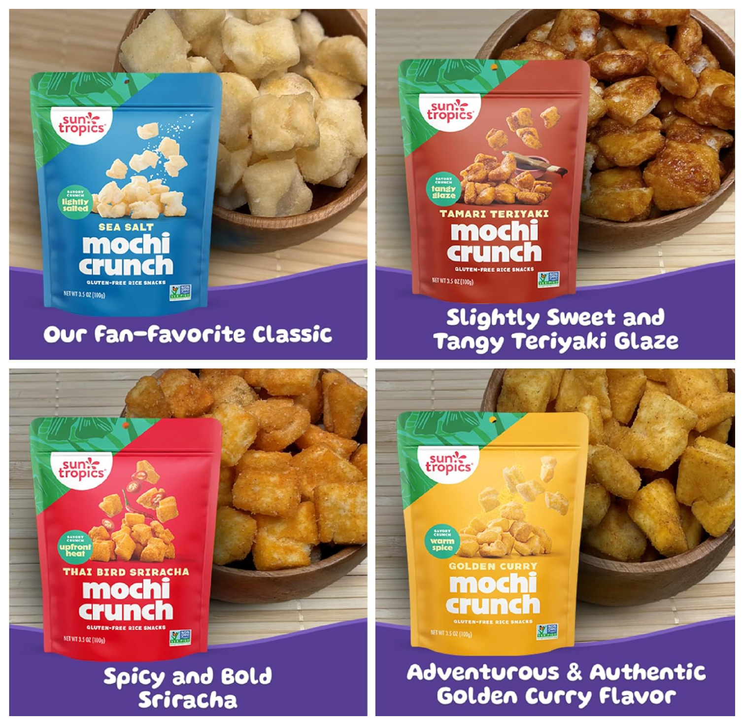 FILIPINAS: SUN TROPICS MOCHI SNACK BITES, PAQUETE VARIADO (6 PAQUETES)