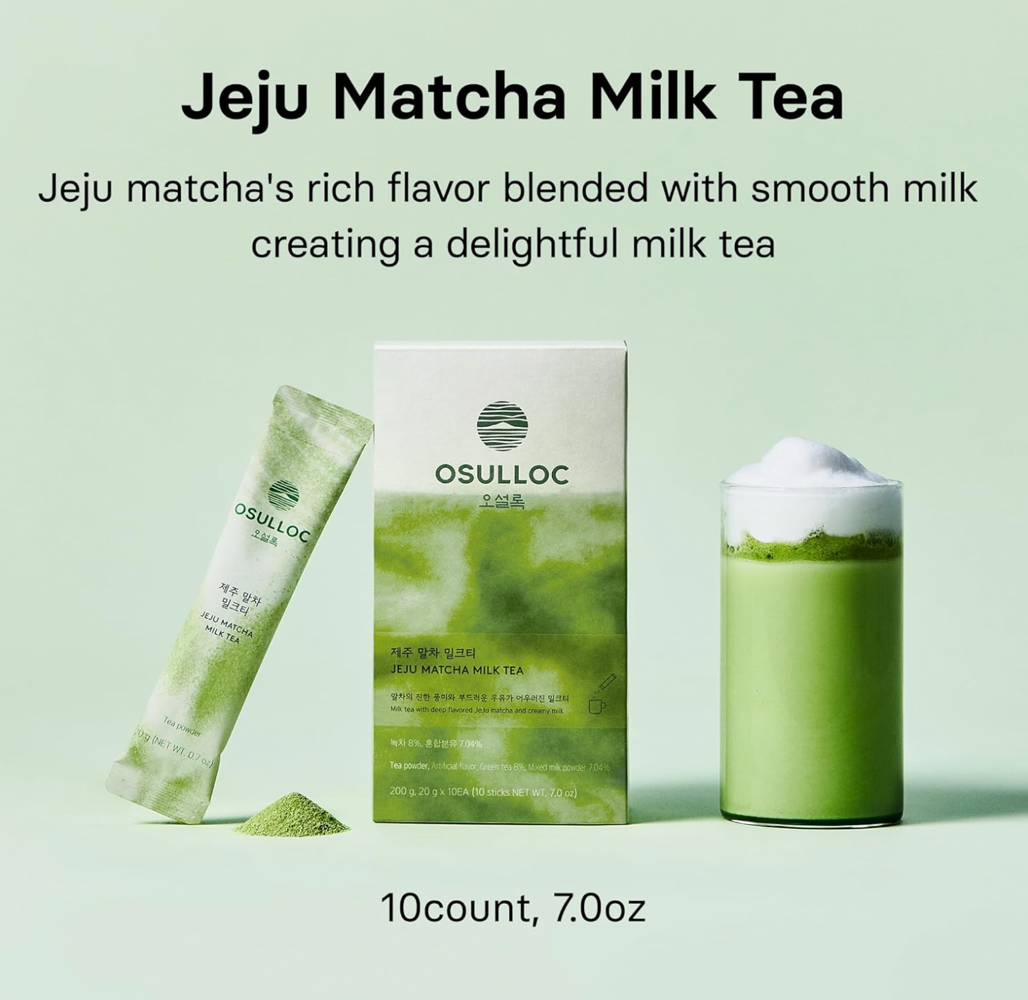 JAPON: OSULLOC TE DE MATCHA CON LECHE DE JEJU ( 7 ONZAS X 10 SOBRES)