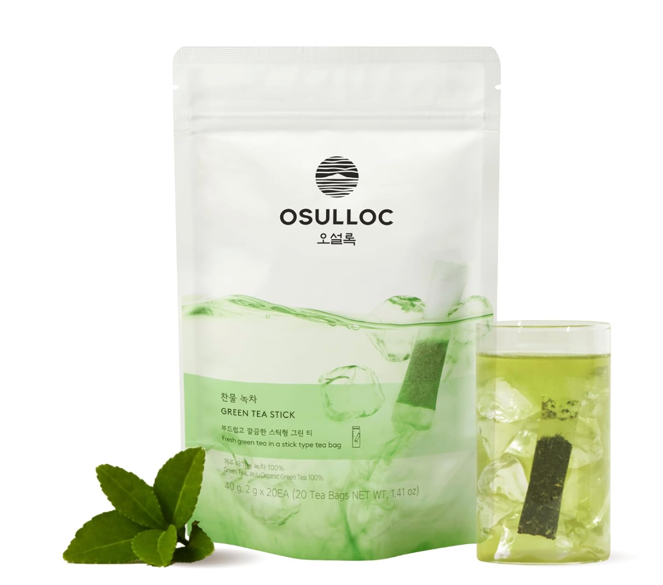 COREA: OSULLOC CAJA DE TE VERDE FRIO TE PURO ORGANICO PREMIUM (20 UNIDADES 50 G)