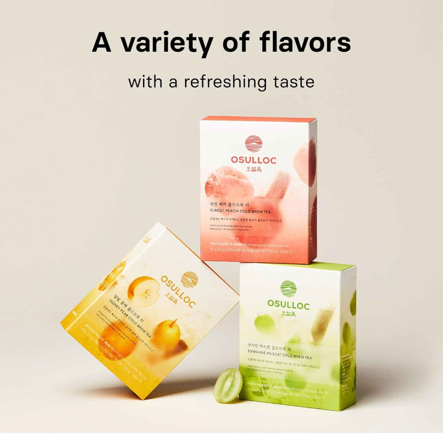 COREA: OSULLOC CAJA DE TE SUNSHINE MOSCATEL DULCE TE EN FRIO (20 UNIDADES 50 G)