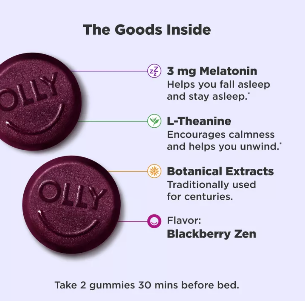 OLLY 3MG MELATONIN SLEEP GUMMIES - BLACKBERRY ZEN - 70CT