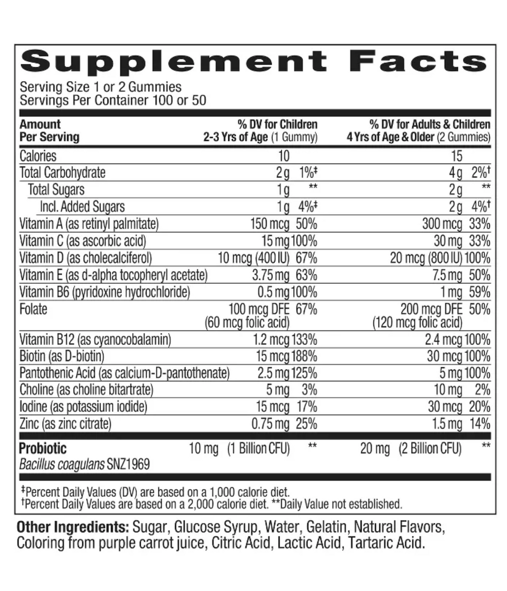 OLLY KIDS' MULTIVITAMIN + PROBIOTIC GUMMIES - BERRY PUNCH