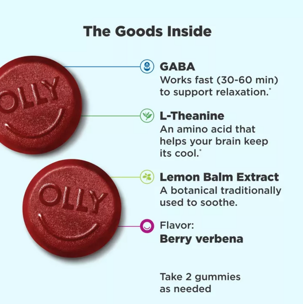 OLLY GOODBYE STRESS GUMMIES WITH GABA, L-THEANINE & LEMON BALM - BERRY VERBENA