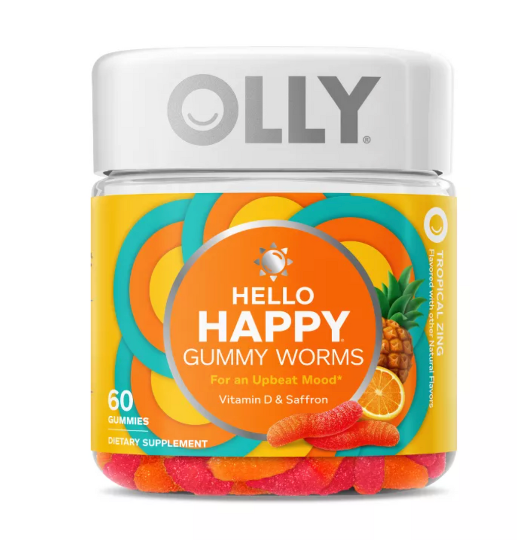 OLLY HELLO HAPPY GUMMY WORM SUPPLEMENTS WITH VITAMIN D AND SAFFRON